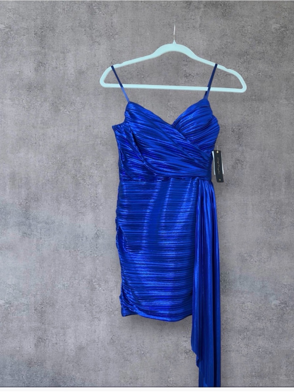 City Triangles Electric Blue Pleated Satin Mini Dress